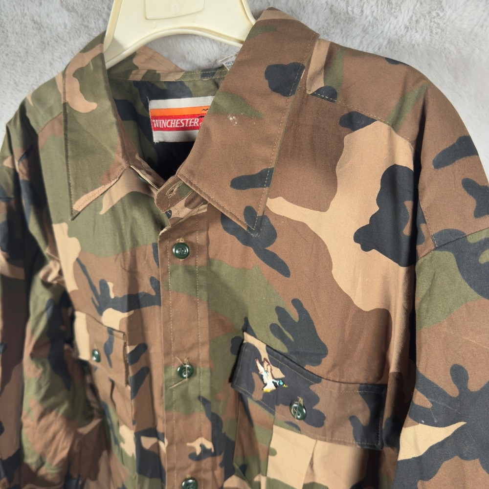 Vintage Winchester Woodland‎ Camo Hunting Shirt XL Mallard Duck Embroidered Mens